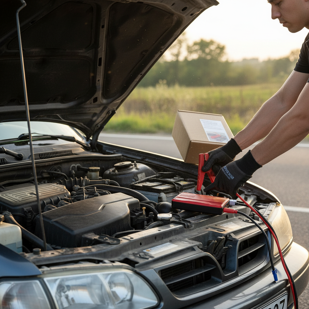 Arrancador conectado a batería de auto